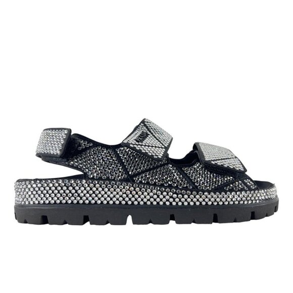NWT Prada Sandals Crystal Embellished Allover Double Strap Platform Sz 35.5 - Picture 1 of 8